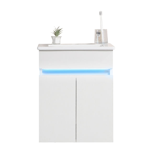 English Elm 16" Bathroom Vanity With Sink - Space-Saving Wall-Mounted Design, Radar Sensing Light & Storage! W1882S00041