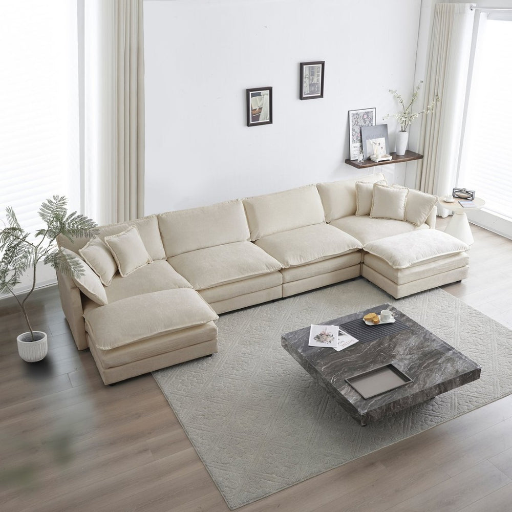 English Elm Comfort Modular U-shape Sectional Sofa with Dual Ottomans in Soft Chenille Fabric W714S00907