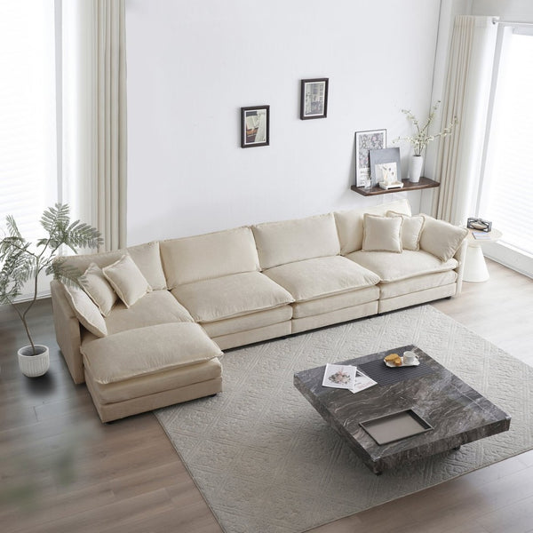English Elm Modular U Shaped Chenille Sectional Sofa with Ottoman Five Seat Living Room Couch W714S00906