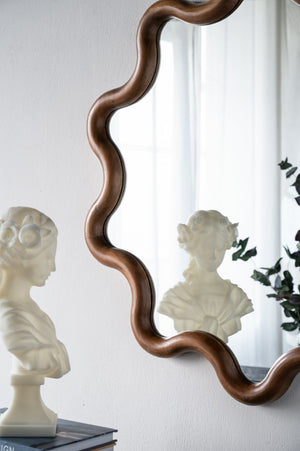 English Elm 31" Wave Frame Dark Brown Pine Wood Wall Mirror for Entryway Living Room Bedroom W2078135196