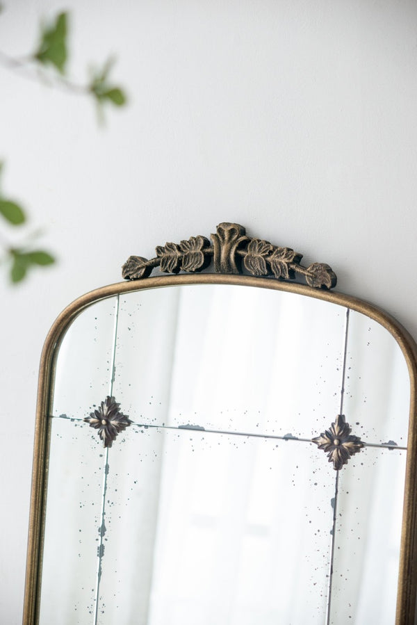 English Elm 24" Antique Gold Arched Full Length Mirror Baroque Relief Iron Frame Entryway Accent W2078135281