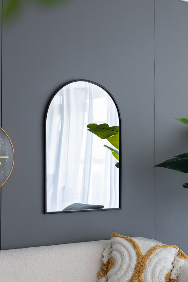 English Elm 24" Arched Black Iron Frame Wall Mirror Slim Profile for Bedroom or Entryway Decor W2078135282