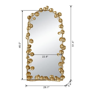 English Elm 51.5" Arched Iron Full Length Mirror with Organic Golden Leaf Frame Accent W2078135191