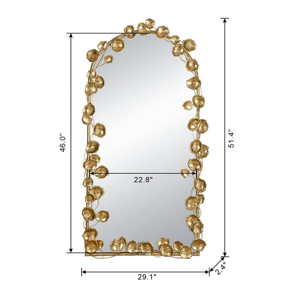 English Elm 51.5" Arched Iron Full Length Mirror with Organic Golden Leaf Frame Accent W2078135191