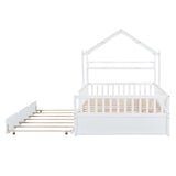 English Elm Wooden Full Size House Bed With Twin Size Trundle,Kids Bed With Shelf,White