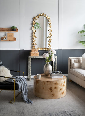 English Elm 51.5" Arched Iron Full Length Mirror with Organic Golden Leaf Frame Accent W2078135191