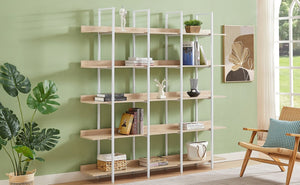 English Elm [video] Five Tier Industrial Open Bookshelf Steel Frame Mdf Shelves Home Office Storage White+Oak N725P387978C