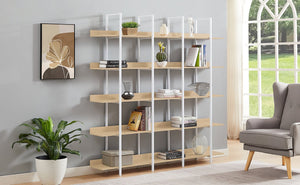 English Elm 5 Tier Bookcase Industrial Open Bookshelf with MDF Boards & Steel Frame, 5 Shelves, 80lb Capacity Each White+Oak N725P247766C