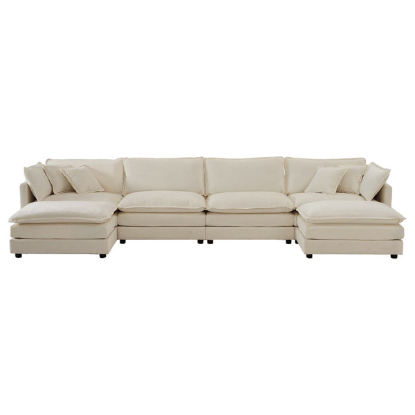 English Elm Comfort Modular U-shape Sectional Sofa with Dual Ottomans in Soft Chenille Fabric W714S00907