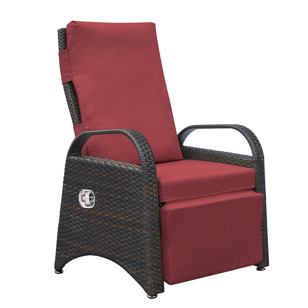 English Elm Outdoor Recliner Chair with Hand-Woven HDPE Rattan, Built-In Side Table, Buckle Recline Comfort Red W1889P177621