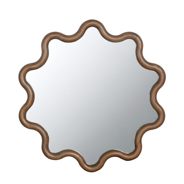 English Elm 31" Wave Frame Dark Brown Pine Wood Wall Mirror for Entryway Living Room Bedroom W2078135196