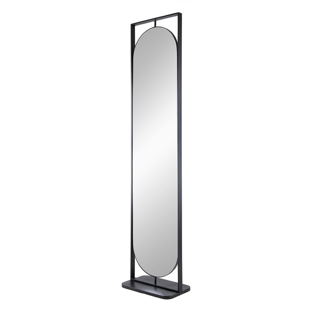 English Elm 18" Full Length Swivel Floor Mirror with Hidden Storage Shelves Matte Black Iron Frame W2078135283