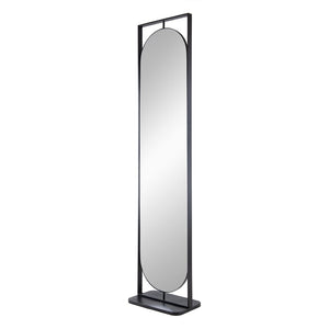 English Elm 18" Full Length Swivel Floor Mirror with Hidden Storage Shelves Matte Black Iron Frame W2078135283
