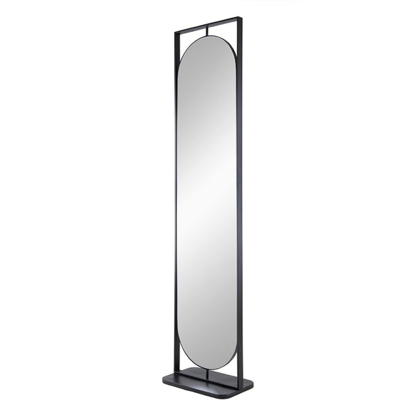English Elm 18" Full Length Swivel Floor Mirror with Hidden Storage Shelves Matte Black Iron Frame W2078135283