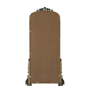 English Elm 24" Antique Gold Arched Full Length Mirror Baroque Relief Iron Frame Entryway Accent W2078135281