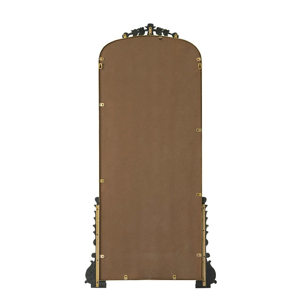 English Elm 24" Antique Gold Arched Full Length Mirror Baroque Relief Iron Frame Entryway Accent W2078135281
