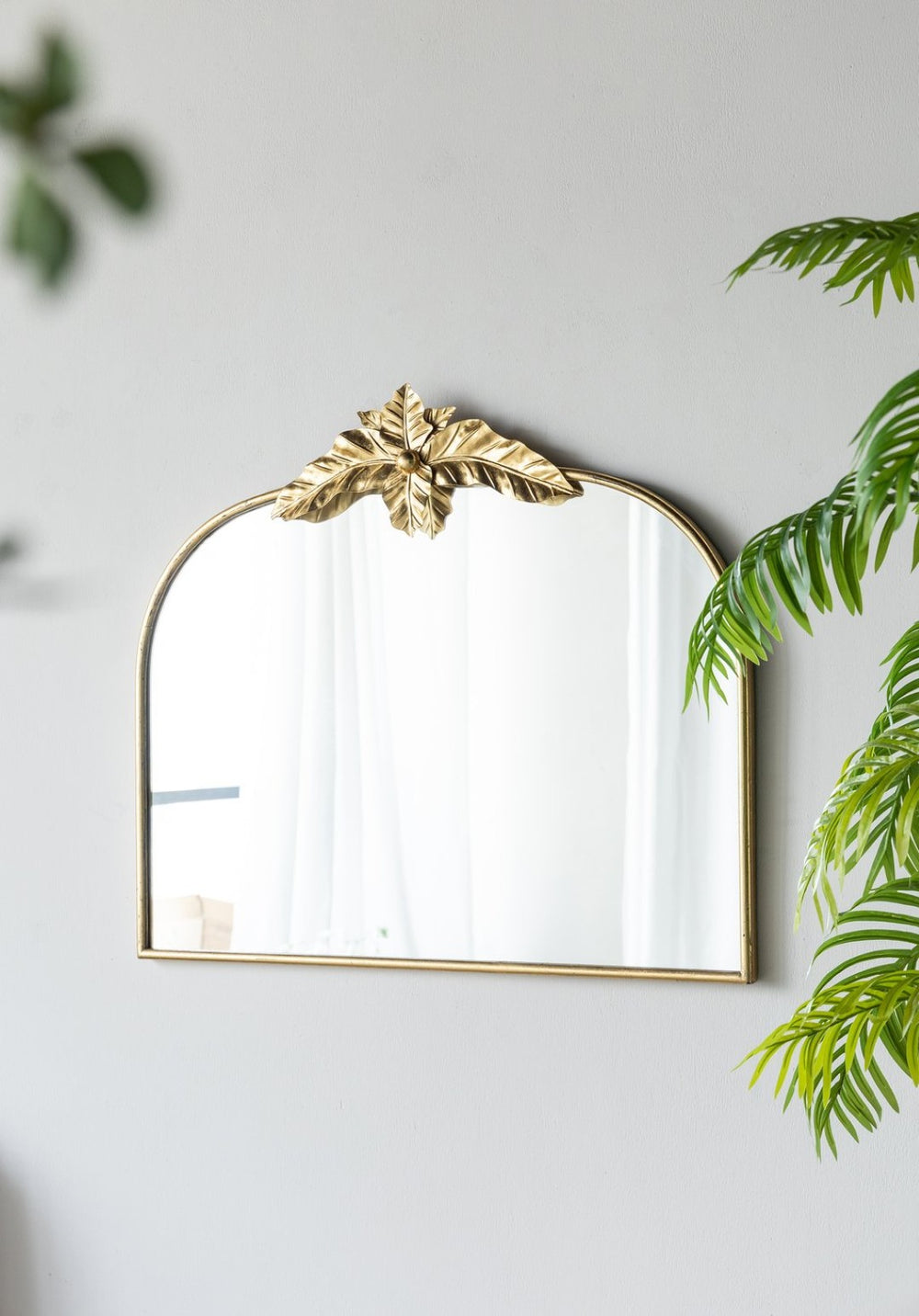 English Elm 39.5" Gold Arched Wall Mirror with Ornamental Iron Frame for Bedroom or Entryway W2078135192