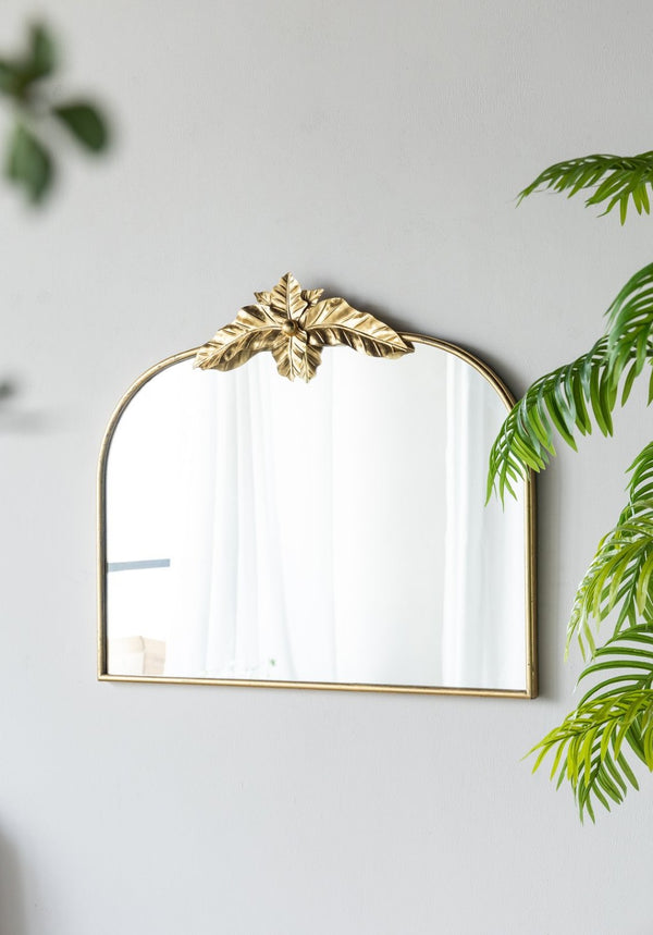 English Elm 39.5" Gold Arched Wall Mirror with Ornamental Iron Frame for Bedroom or Entryway W2078135192