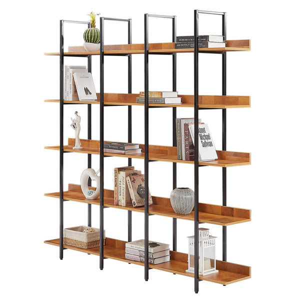 English Elm 5 Tier Bookcase Industrial Open Bookshelf with MDF Boards & Steel Frame, 5 Shelves, 80lb Capacity Each Black+Brown N725P247766B