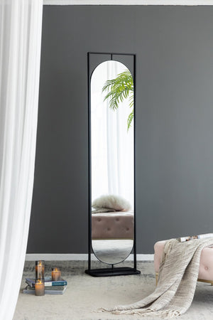 English Elm 18" Full Length Swivel Floor Mirror with Hidden Storage Shelves Matte Black Iron Frame W2078135283