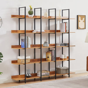 English Elm 5 Tier Bookcase Industrial Open Bookshelf with MDF Boards & Steel Frame, 5 Shelves, 80lb Capacity Each Black+Brown N725P247766B