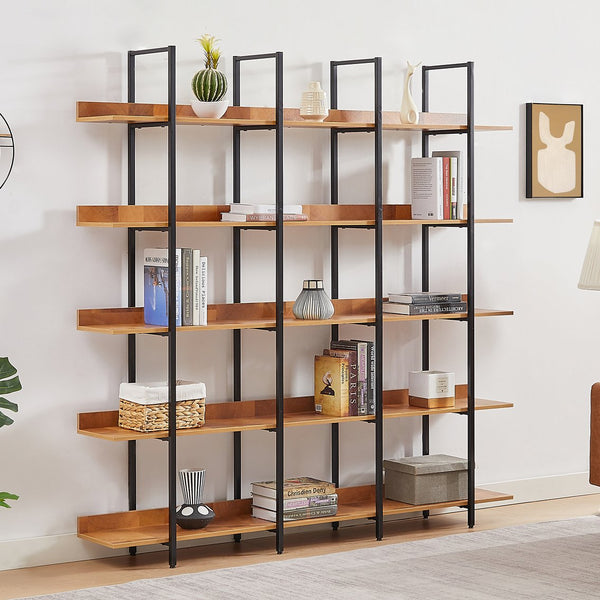 English Elm 5 Tier Bookcase Industrial Open Bookshelf with MDF Boards & Steel Frame, 5 Shelves, 80lb Capacity Each Black+Brown N725P247766B