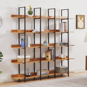 English Elm [video] Five Tier Industrial Open Bookshelf Steel Frame Mdf Shelves Home Office Storage Black+Brown N725P387978B