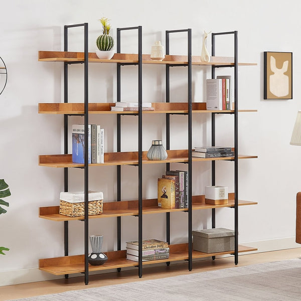 English Elm [video] Five Tier Industrial Open Bookshelf Steel Frame Mdf Shelves Home Office Storage Black+Brown N725P387978B