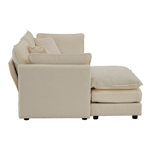 English Elm Chenille Modular Loveseat Sectional with Ottoman for Cozy Small Space Living Rooms W714S00895
