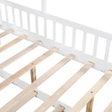 English Elm Wooden Full Size House Bed With Twin Size Trundle,Kids Bed With Shelf,White