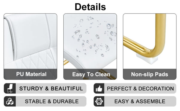 English Elm Table Set With 40-Inch Glass Top, Gold-Plated Legs & 4 White Cushioned Chairs For Modern Dining W1151S00480-GIGA