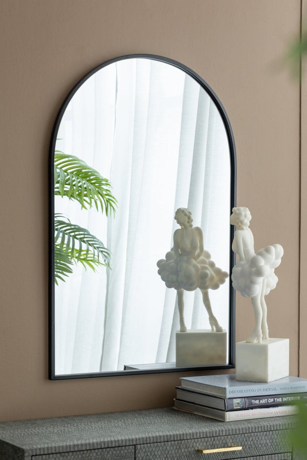 English Elm 24" Arched Black Iron Frame Wall Mirror Slim Profile for Bedroom or Entryway Decor W2078135282