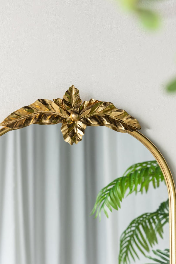 English Elm 24" Arched Gold Iron Frame Wall Mirror Ornamental Crown Accent for Bedroom or Entryway W2078135193