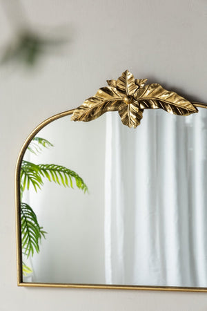 English Elm 39.5" Gold Arched Wall Mirror with Ornamental Iron Frame for Bedroom or Entryway W2078135192