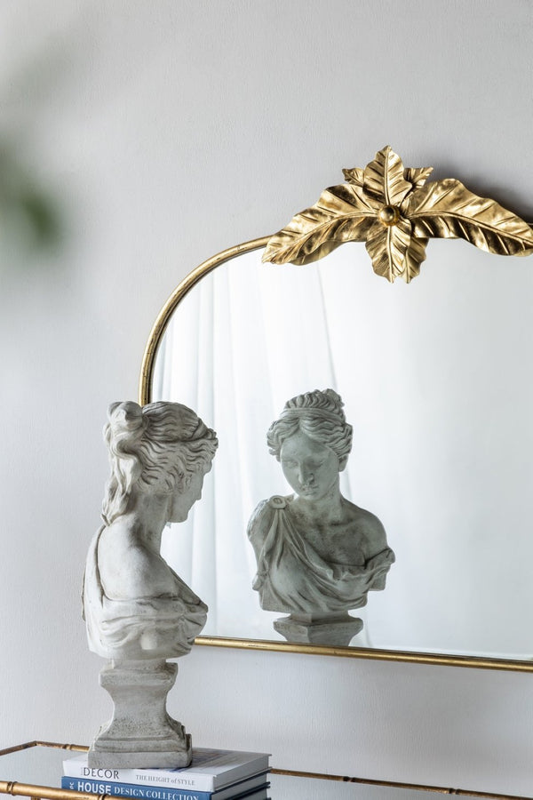 English Elm 39.5" Gold Arched Wall Mirror with Ornamental Iron Frame for Bedroom or Entryway W2078135192