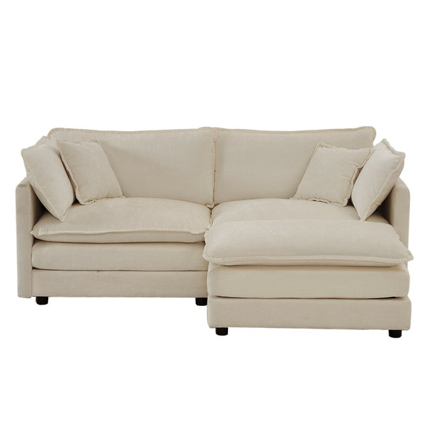 English Elm Chenille Modular Loveseat Sectional with Ottoman for Cozy Small Space Living Rooms W714S00895