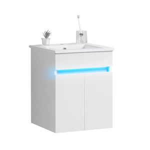 English Elm 16" Bathroom Vanity With Sink - Space-Saving Wall-Mounted Design, Radar Sensing Light & Storage! W1882S00041