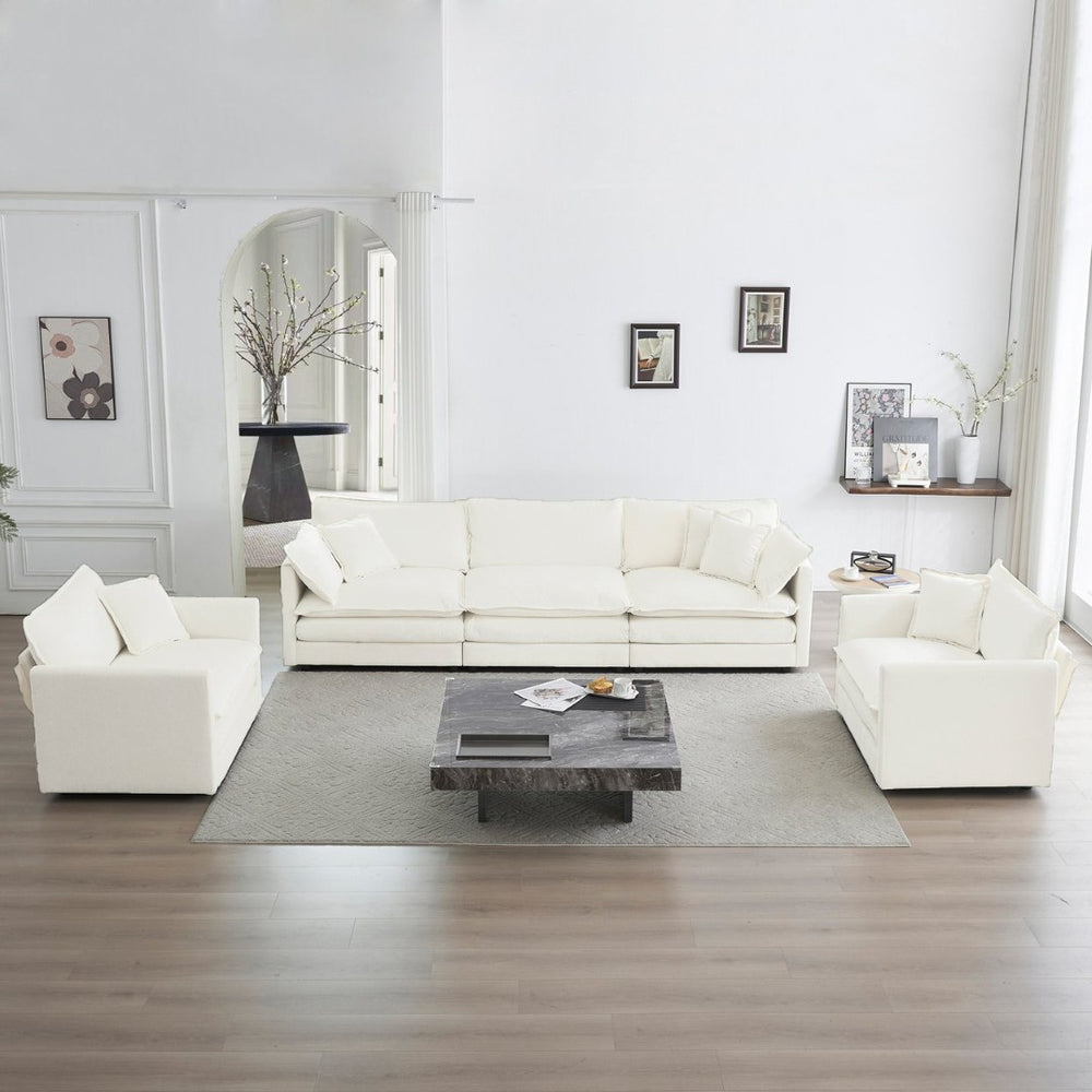 English Elm Sofa 3 Piece Living Room Set White Chenille Round Arm Modern Seating Suite W714S00548