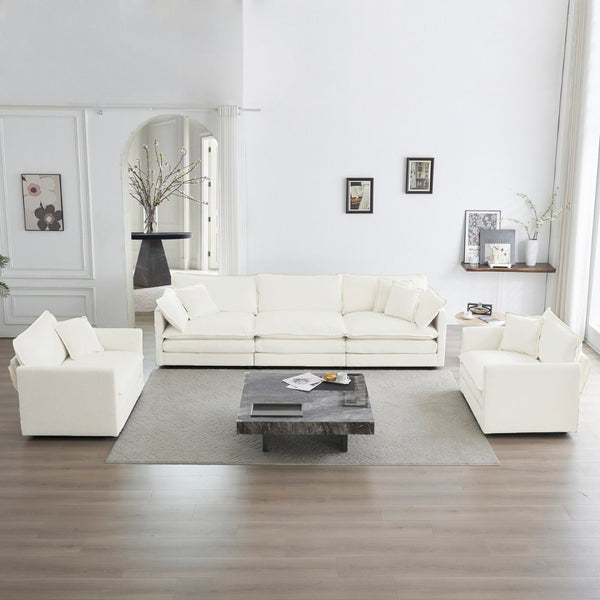 English Elm Sofa 3 Piece Living Room Set White Chenille Round Arm Modern Seating Suite W714S00548