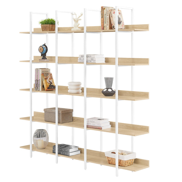 English Elm 5 Tier Bookcase Industrial Open Bookshelf with MDF Boards & Steel Frame, 5 Shelves, 80lb Capacity Each White+Oak N725P247766C