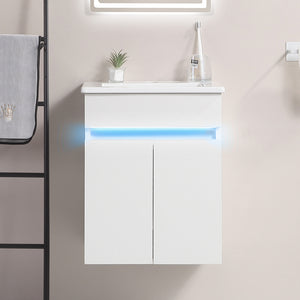 English Elm 16" Bathroom Vanity With Sink - Space-Saving Wall-Mounted Design, Radar Sensing Light & Storage! W1882S00041