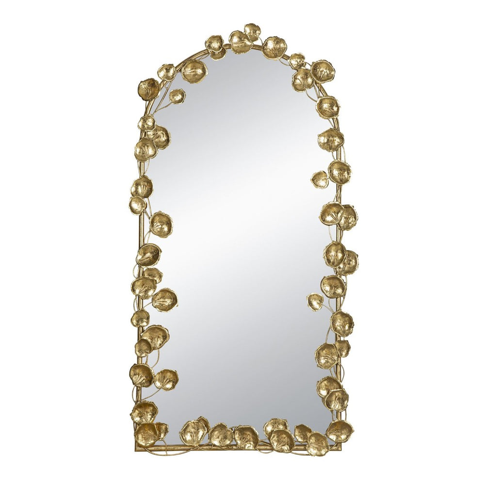 English Elm 51.5" Arched Iron Full Length Mirror with Organic Golden Leaf Frame Accent W2078135191