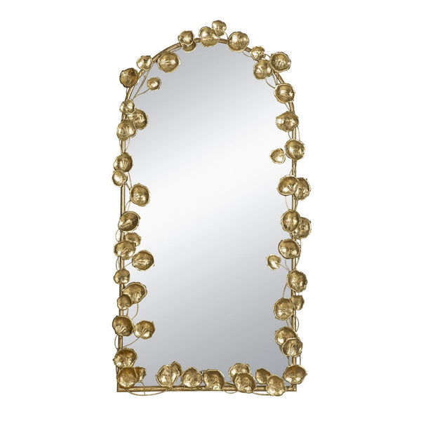 English Elm 51.5" Arched Iron Full Length Mirror with Organic Golden Leaf Frame Accent W2078135191