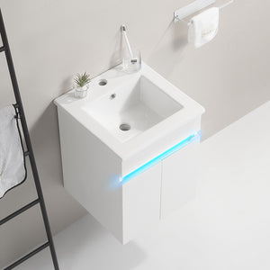 English Elm 16" Bathroom Vanity With Sink - Space-Saving Wall-Mounted Design, Radar Sensing Light & Storage! W1882S00041