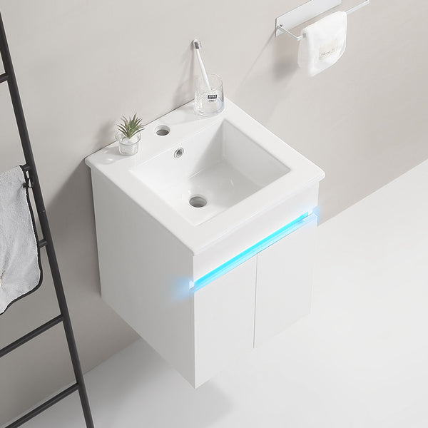 English Elm 16" Bathroom Vanity With Sink - Space-Saving Wall-Mounted Design, Radar Sensing Light & Storage! W1882S00041