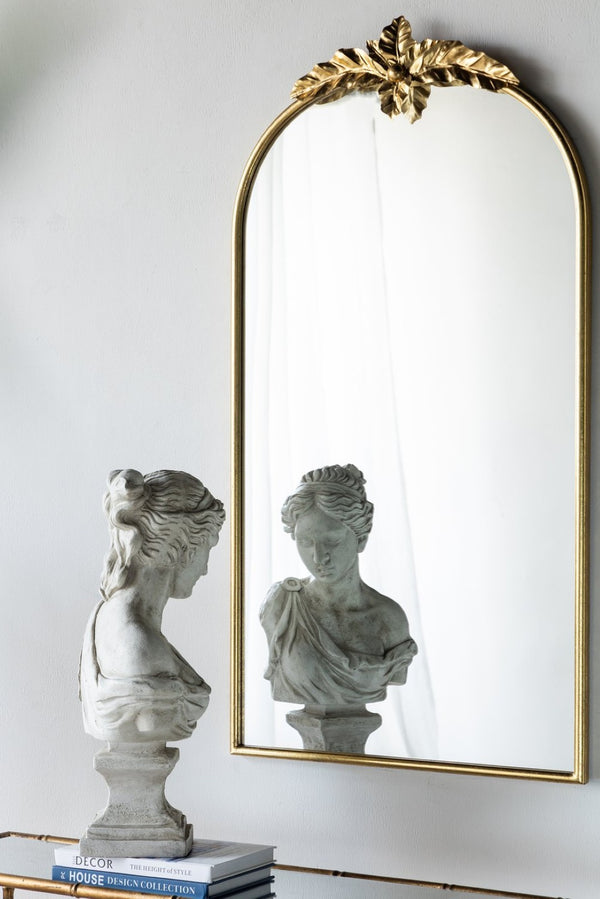 English Elm 24" Arched Gold Metal Frame Wall Mirror with Crown Ornament for Entryway or Bedroom W2078135195