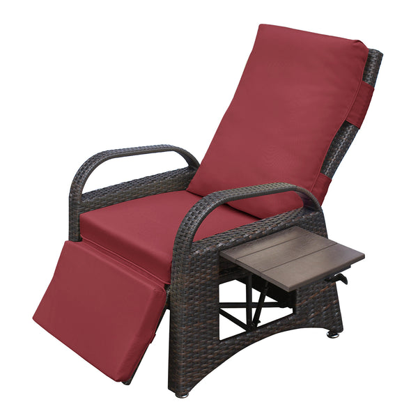 English Elm Outdoor Recliner Chair with Hand-Woven HDPE Rattan, Built-In Side Table, Buckle Recline Comfort Red W1889P177621