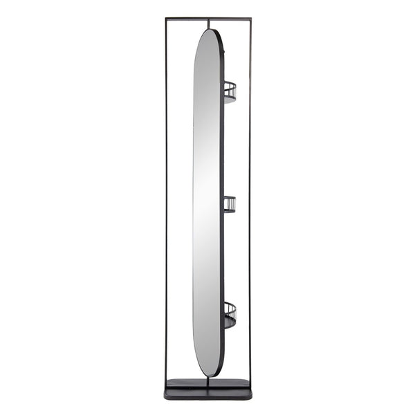 English Elm 18" Full Length Swivel Floor Mirror with Hidden Storage Shelves Matte Black Iron Frame W2078135283