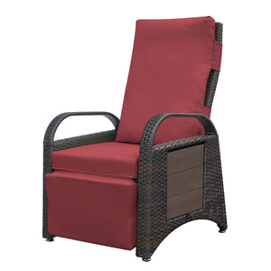 English Elm Outdoor Recliner Chair with Hand-Woven HDPE Rattan, Built-In Side Table, Buckle Recline Comfort Red W1889P177621