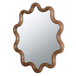 English Elm 31" Wave Frame Dark Brown Pine Wood Wall Mirror for Entryway Living Room Bedroom W2078135196